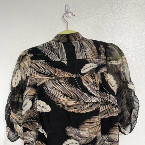 Diane Von Furtensberg Black Palm Print Button Down Blouse Sz 0 - Picture 6 of 9
